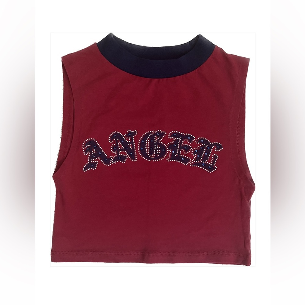 Jaded London Burgundy Red and Black 'Angel' Studded Crop Top